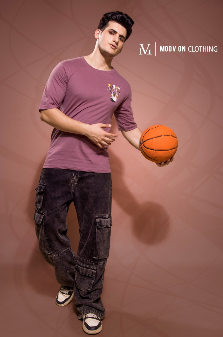 Mauve Street Art Drop-Shoulder Unisex T-Shirt – Minimal Front Graphic Edition