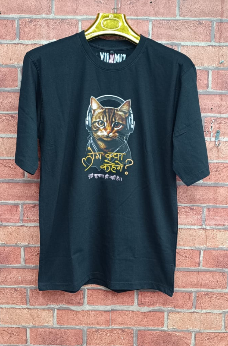 Headphone Cat Graphic Unisex T-Shirt – Fun Hindi Quote Edition
